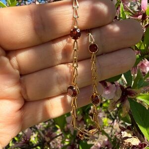 14K Solid Gold Garnet Bracelet 6.75” Vintage Inspired